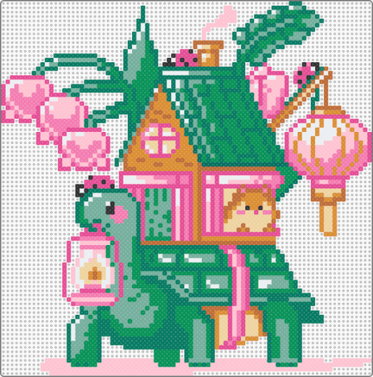 Traveling Turtle House - pink,teal,green,turtle,cute,kawaii,hamster,travel,house