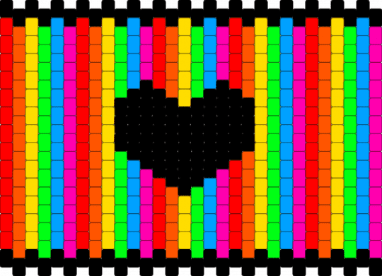 Rainbow w/ Black heart & border - orange,green,pink,colorful