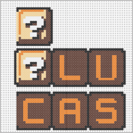 lucas letters - lucas,blocks,mario,text,question mark,name,personal,classic,video game,secrets,brown,beige