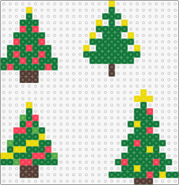 Christmastrees - trees,christmas,pine,charms,ornaments,festive,holiday,nature,green,yellow,red