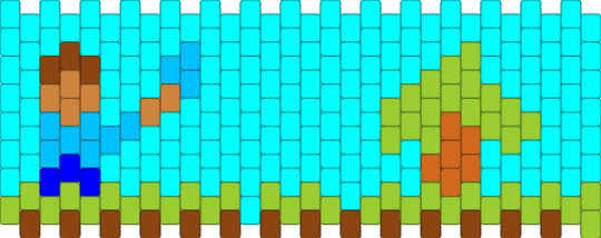 Minecraft Steve mining a tree - green,light blue