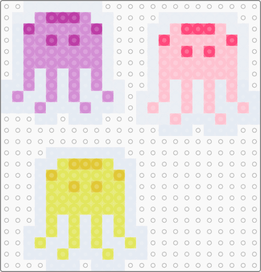 Small jellyfish in 3 colours - white,pink,yellow,jellyfish,ocean,perler,fuse beads,cute,small,charm,sea