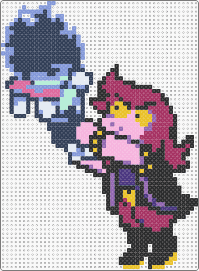 Kris trying to leave the dark world and Susie stopping them - dark fountain, deltarune, deltarune chapter 5, kris, kris deltarune, pink, purple, susie, susie deltarune, toby fox