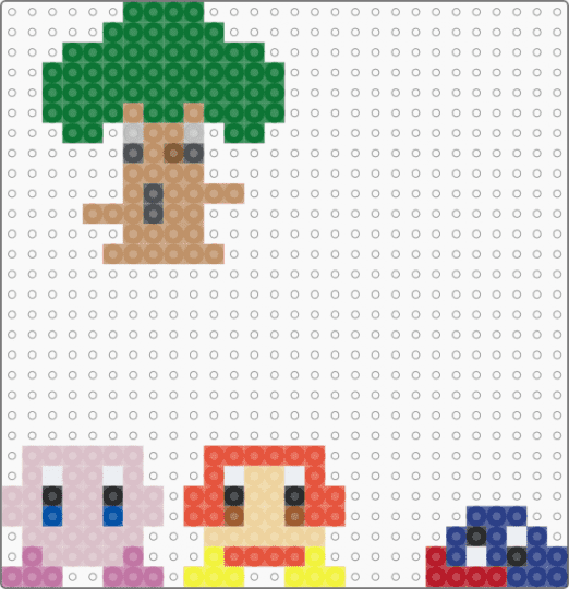 Kirby and friends - beige,red,tan,green