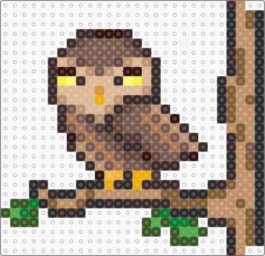 Owl on branch - beige, brown, tan