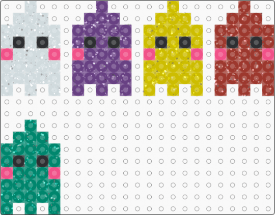 Glitter Ghosts perlers - purple, red, teal, yellow