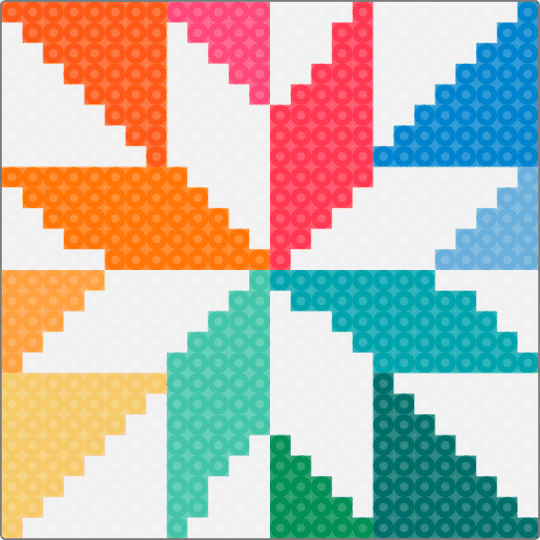 Quilt Block - LeMoyne Star - white,orange,red,teal,quilting,quilt,quilt block