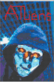 ATLiens Fuse Bead Patterm - atliens,dj,mask,music,edm,poster,extraterrestrial,nightlife,interstellar,blue