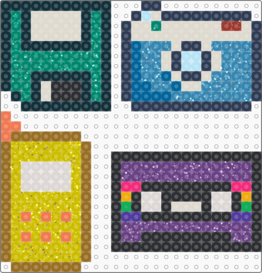 Retro Tech - beige, camera, cassette, colorful, floppy disk, light blue, phone, purple, retro, vhs, yellow