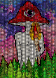 ForestShroom - forest,psychedelic,mushroom,torch,flame,fire,cyclops,landscape,body,celestial,panel,green,red,white,purple,pink