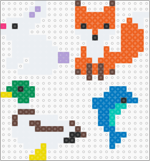 animals - rabbit, fox, duck, dolphine - white,orange,brown,blue