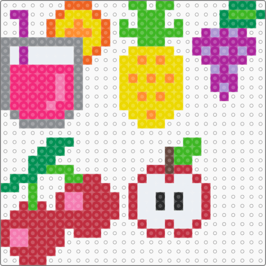 food - cocktail, pineapple, grapes, cherries, apple - yellow,pink,green,red