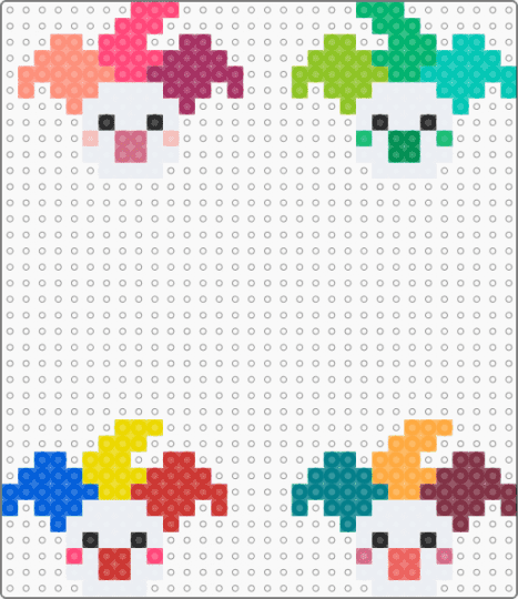 Little Clowns - clown, clowns, colorful, easy pattern, easy perler, green, kidcore, orange, party, red, silly, small