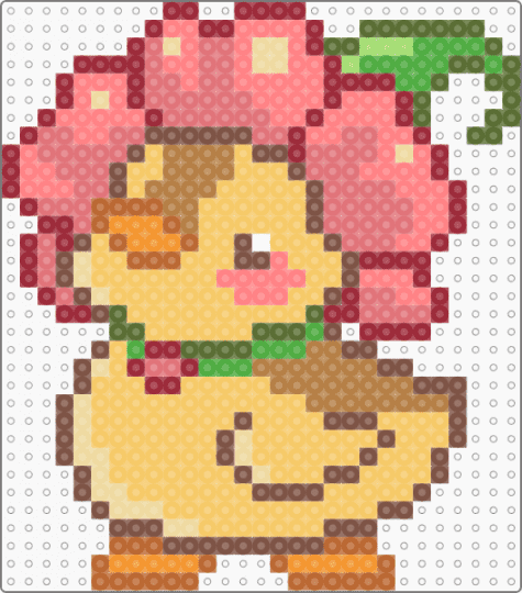 Cute duck with flower hat - animal, animals, bird, cute, ducky, flower, hat, red, tan, yellow