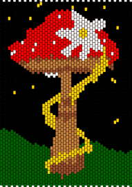 mushroom at night with flower - mushroom,flower,landscape,night,dark,vine,panel,black,tan,red