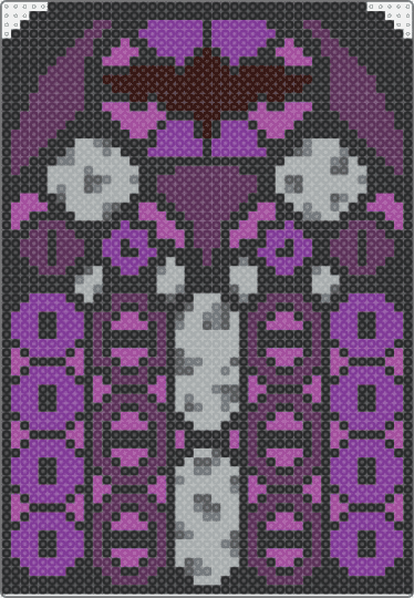 Purple goth stained glass window perler - pink,window,goth,creepy,halloween,bat,moon,purple,cotdstainedglass