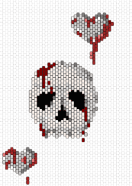 skull - skull,bloody,hearts,death,love,spooky,horror,macabre,gray,white