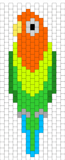 Front facing Lovebird - animals, colorful, cotdbirds, cute, green, orange, peyote stitch, white, yellow