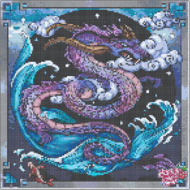 Dragon - dragon,mythical,creature,art,water,waves,purple,blue