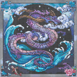 Dragon - dragon,mythical,creature,art,water,waves,purple,blue