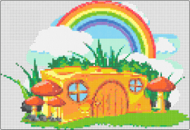 f3fdsa - house,cottage,fantasy,rainbow,mushrooms,yellow,orange