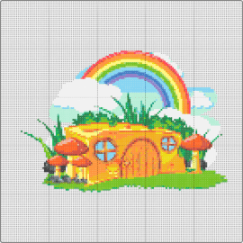 f3fdsa - house,cottage,fantasy,rainbow,mushrooms,yellow,orange