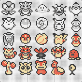 Pokemon Menu Sprites 1 - pokemon,sprites,characters,classic,retro,video game,grayscale,orange