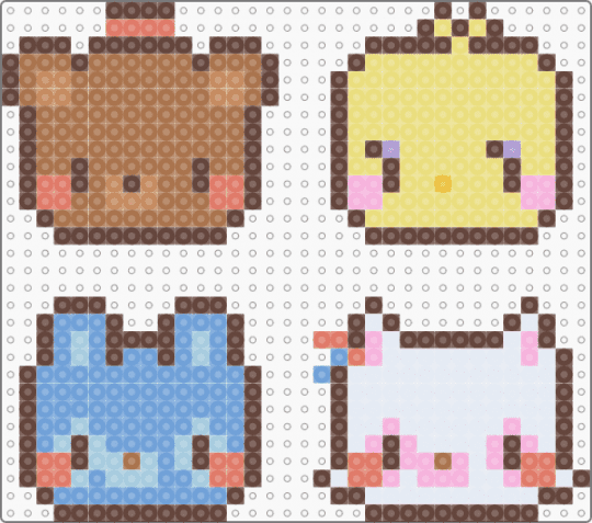 toy freddy, toy chica, toy bonnie, mangle - brown, charm, charms, cute, five nights at freddys, fnaf, kawaii, light blue, tan, video game, yellow
