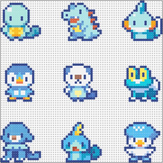 water type starters mini - squirtle, totodile, mudkip, piplup, oshawott, froakie, popplio, sobble, quaxly - animals, blue, charm, charms, cute, kawaii, light blue, nintendo, pokemon, video game