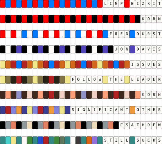 some limp bizkit and korn singles - band, blue, bracelet, bracelets, brown, colorful, music, nu metal, numetal, red, rock, single, white, yellow