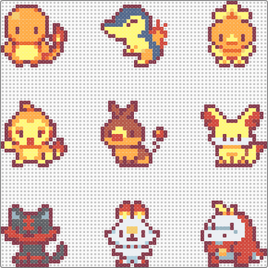 fire type starters mini - charmander, cyndaquil, torchic, chimchar, tepig, fennekin, litten, scorbunny, fuecoco - animals, brown, charm, charms, cute, kawaii, nintendo, orange, pokmon, red, video game, yellow