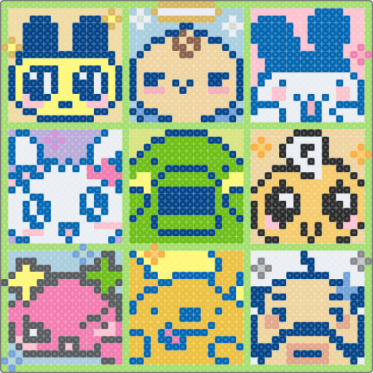 tamagotchi crew - blue,yellow,green,colorful,cute,kawaii,mametchi,video game,animal,animals,wall decor,portrait
