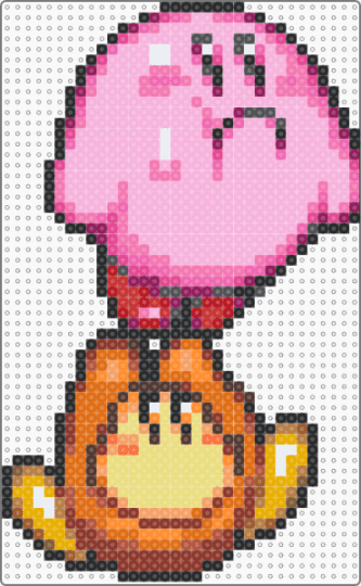 kirby carries waddle dee - cute, kawaii, orange, pink, retro, sprite, video game
