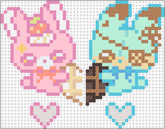 strawberry n' choco mint bunnies - tan,light blue,pink,keychain,dangler,bunny,rabbit,sweets,food,cute,kawaii