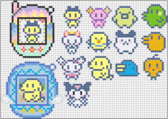 tamagotchi trinkets - blue,pink,yellow,light blue,cute,kawaii,mini,easy,keychain,charm,video game,animal