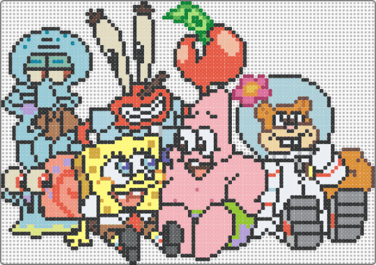 spongebob crew :D - beige,light blue,yellow,colorful,cartoon,spongebob squarepants,sandy cheeks,patrick star,squidward,gary the snail