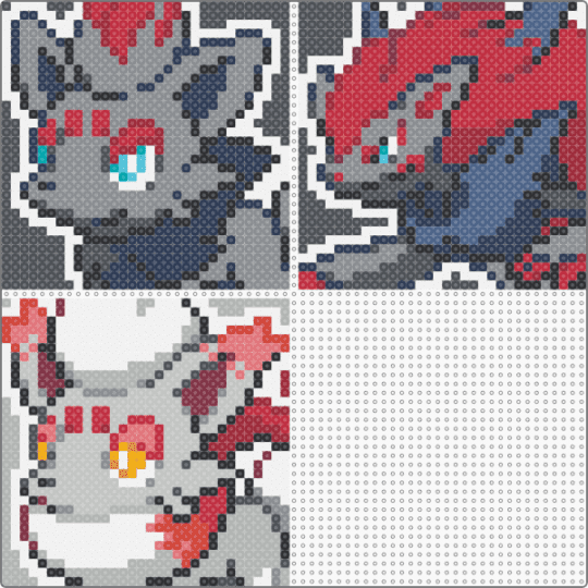 Zorua/Zoroark - gray,red,purple,beige