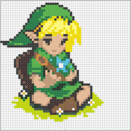 Link sitting on grass - link,legend of zelda,video game,character,adventure,green,blonde,yellow