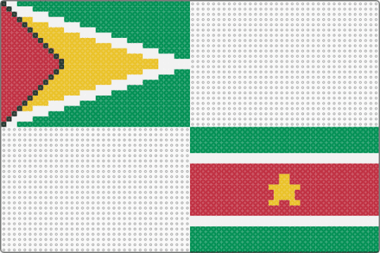 Day 2: Guyana & Suriname - green,red