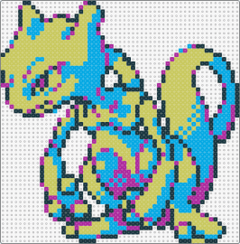 Neon Mewtwo - Pokemon Blue Sprite - mewtwo,pokemon,neon,classic,retro,gaming,green,blue,teal,pink