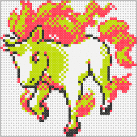 Rapidash - PKMN Crystal - rapidash,pokemon,character,gaming,evolution,ponyta,horse,unicorn,fiery,flames,orange,green