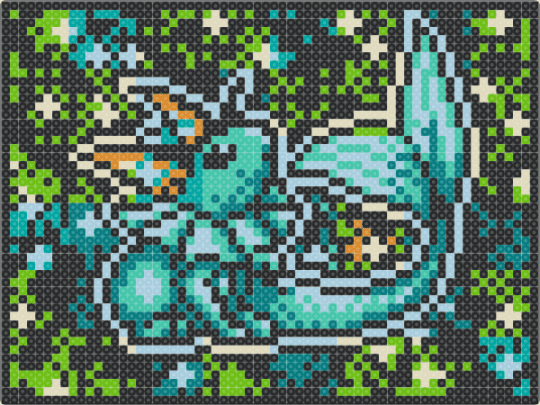 Vaporeon - Pokemon TCG GB Sprite - vaporeon,panel,tapestry,jungle,video game,gaming,pokemon,black,teal,green,light blue,eeveelution,blue,retro