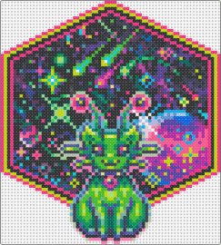 Kosmonaut Kitty - OC - galaxy,space,cat,alien,extraterrestrial,cute,colorful,neon,dark,green,pink