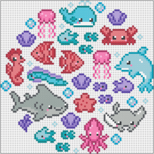 sea creatures remix - colorful, gray, red, teal