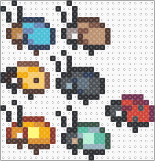Mini Bugs - brown, colorful, gray, light blue, red