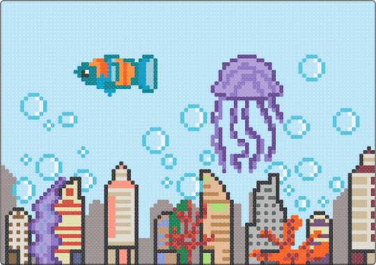 Underwater City - atlantis, beige, city, cotdunderwatercities, fish, light blue, ocean, underwater