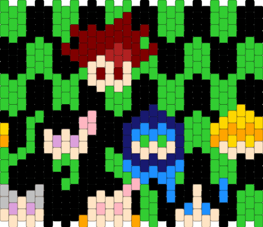 Kamaboko squad cuff (don't mind tanjiro he's high rn...) - beige, black, demon slayer, green, inosuke, kamaboko squad, kanao, kny, nezuko, tanjiro, zenitsu
