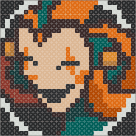 Team Comedy Perler - 2026, artfight, beige, brown, clown, comedy, jester, orange, perlerbeads, teamcomedy