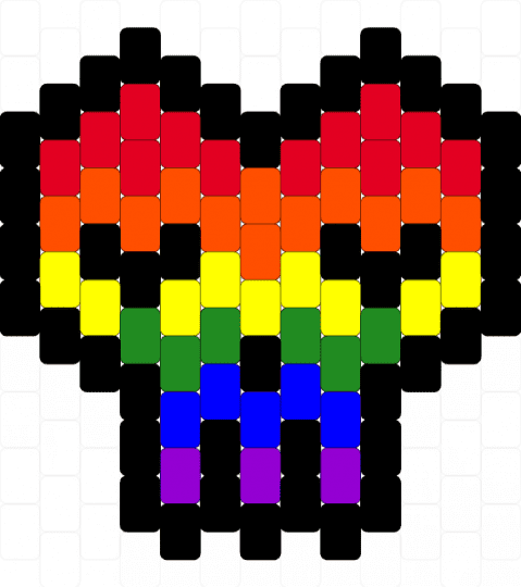 rainbow heart shaped skull peyote charm - black, charm, heart, orange, peyote, peyote stitch, pride, rainbow, red, skull, yellow
