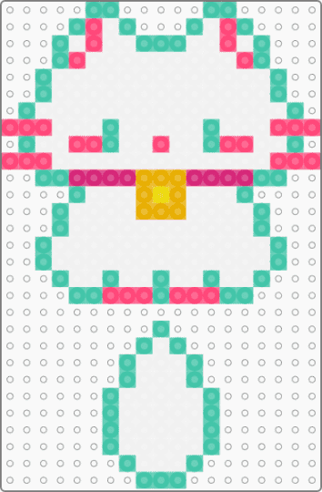 Cat perler with hanging tail - white,red,teal,cat,perlerbead